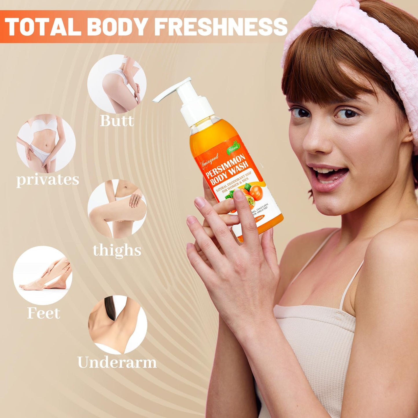 yoniagood 2 PCS Persimmon Body Wash for Strong Odor Control, Natural Persimmon Soap Bar Old People Smell Remover, Smelly Feet De