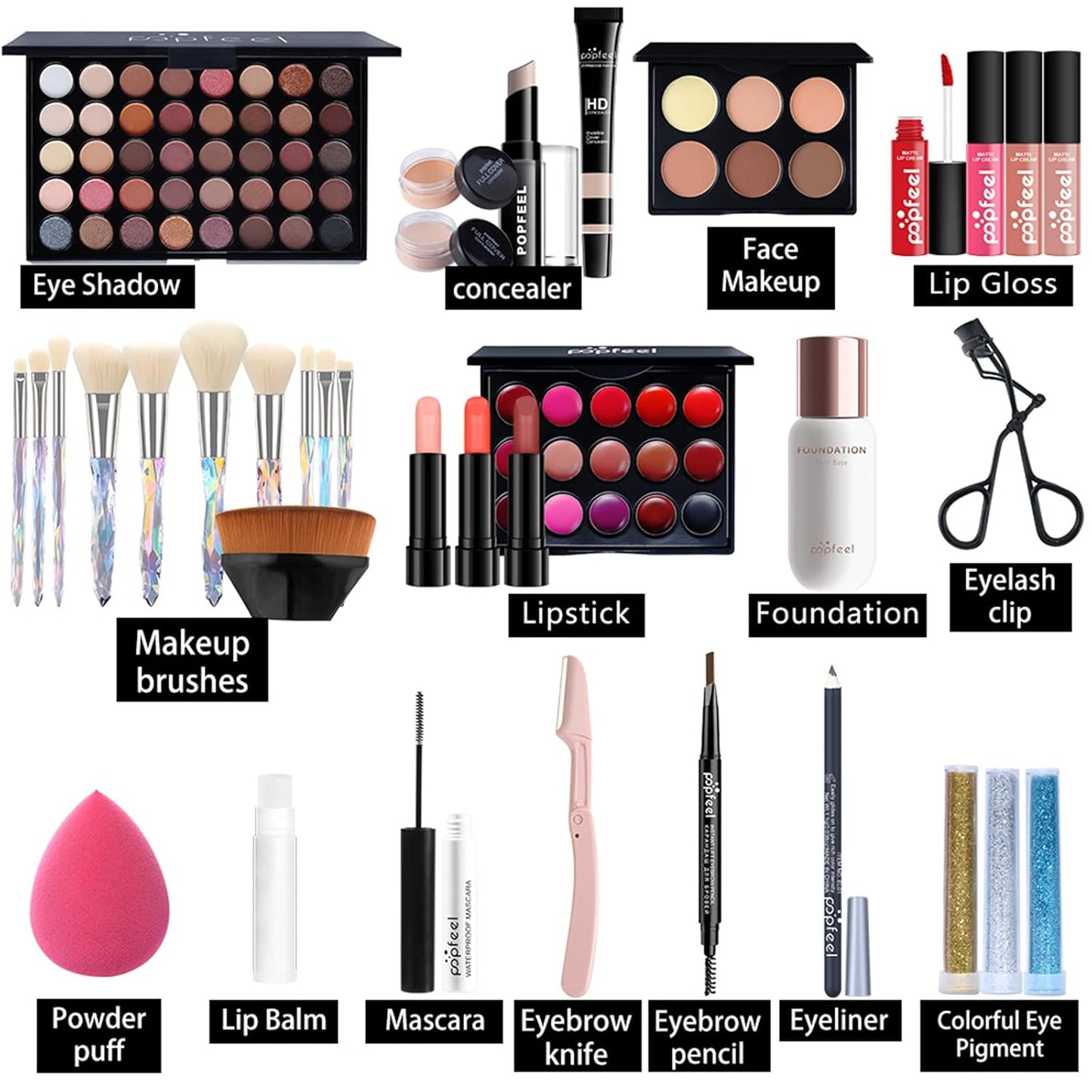 All-in-one Holiday Make up Gift Set | Makeup Kit for Women Full Kit Essential Starter Bundle Include Eyeshadow Palette Lipstick Blush Foundation Concealer Face Powder Mascara Lipgloss Brush
