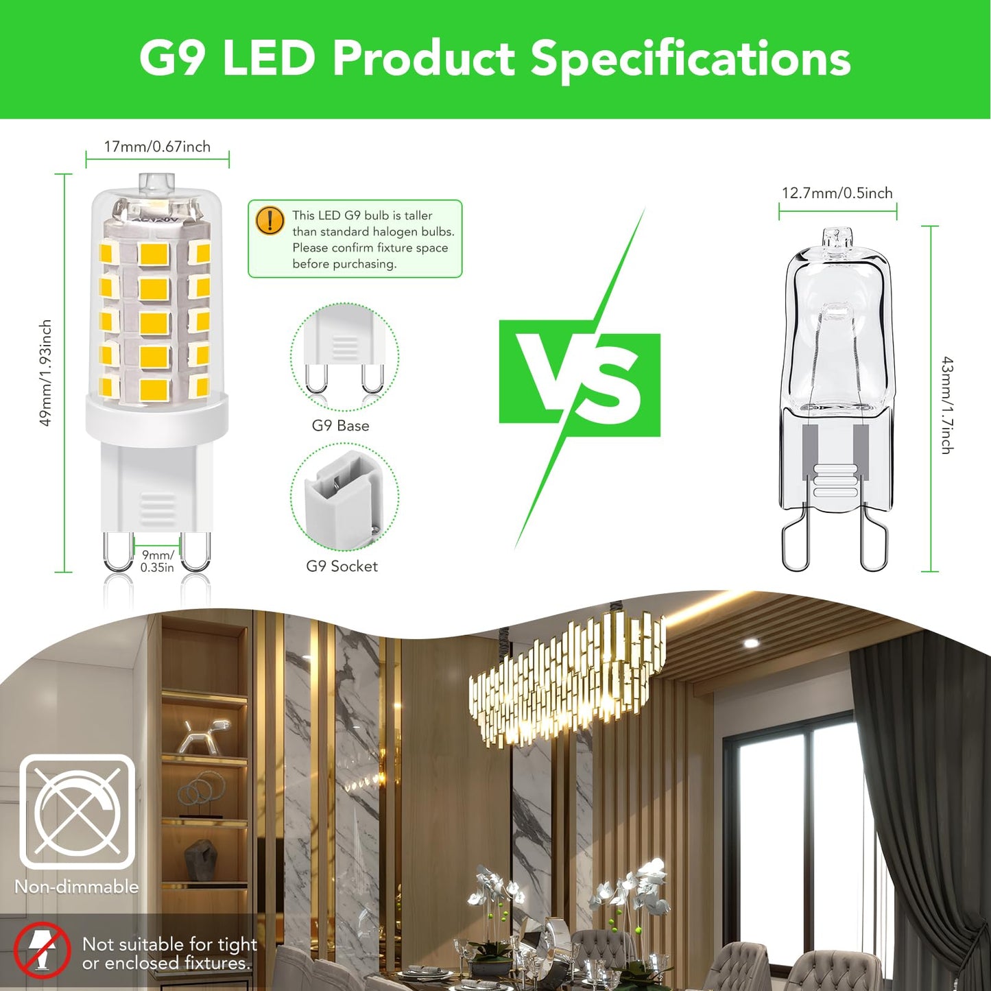 Bubo G9 Led Bulb 3000K Warm White 430 Lumens  3W Equivalent 40W T4 G9 Halogen Replacement  360Beam Angle 120V Non-Dimmable No-Flicker G9 Light Bulbs For Crystal Chandelier Lighting  20 Pack