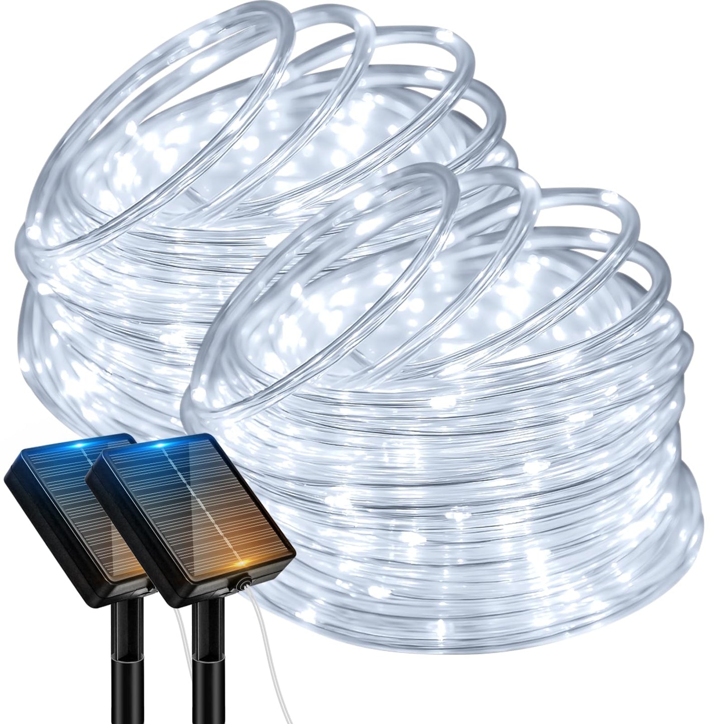 Btfarm 2 Pack Solar Rope Lights Outdoor  120Led 46Ft Solar String Lights Outside Waterproof  8 Lighting Modes Tree Tube Fairy Light Solar Powered For Garden Christmas Yard Party Decoration  Cool White
