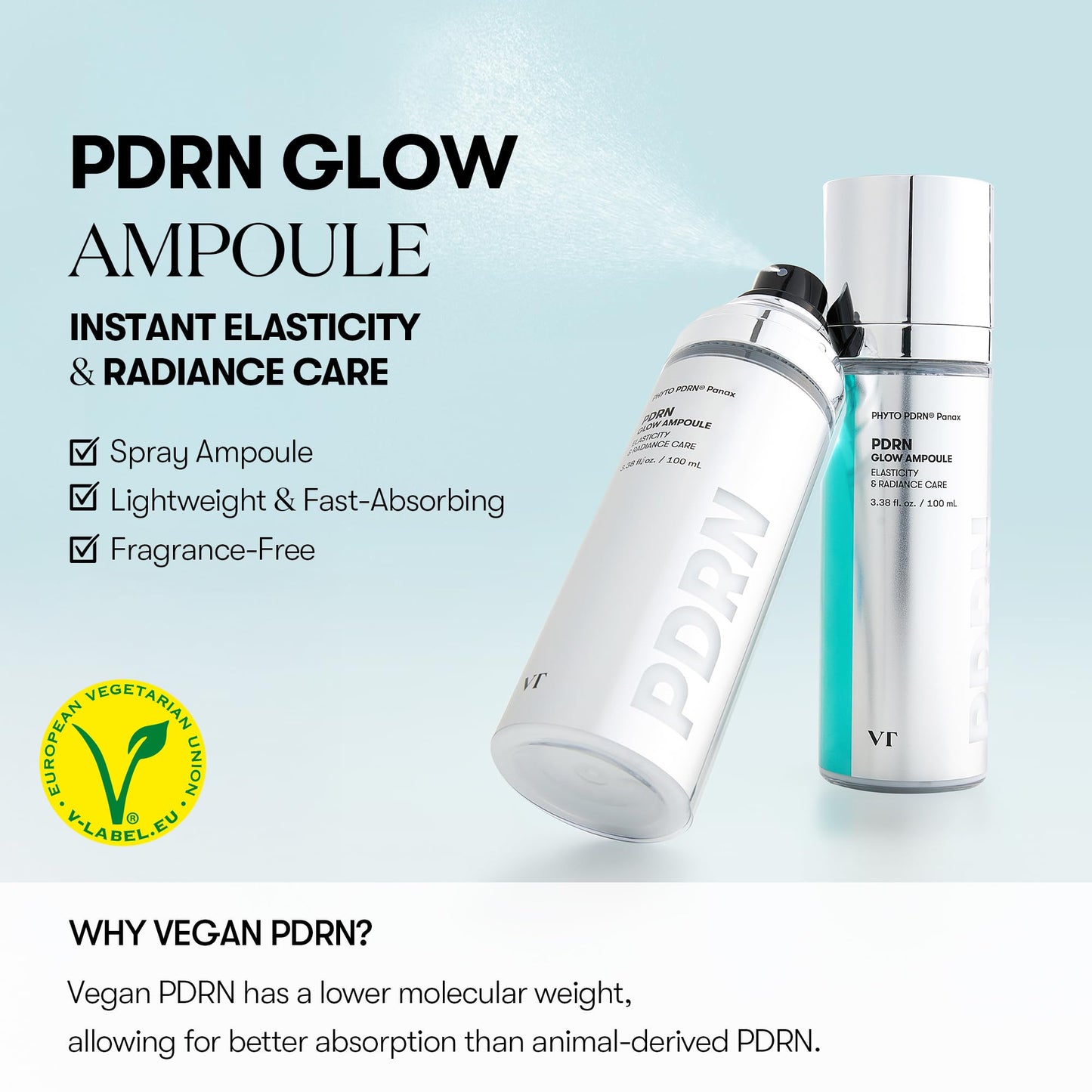 VT COSMETICS PDRN Glow Ampoule, PDRN Facial Mist, Deep Hydration Spray Serum, Vegan Skin Care, Light-weight Face Moisturizer, Pl
