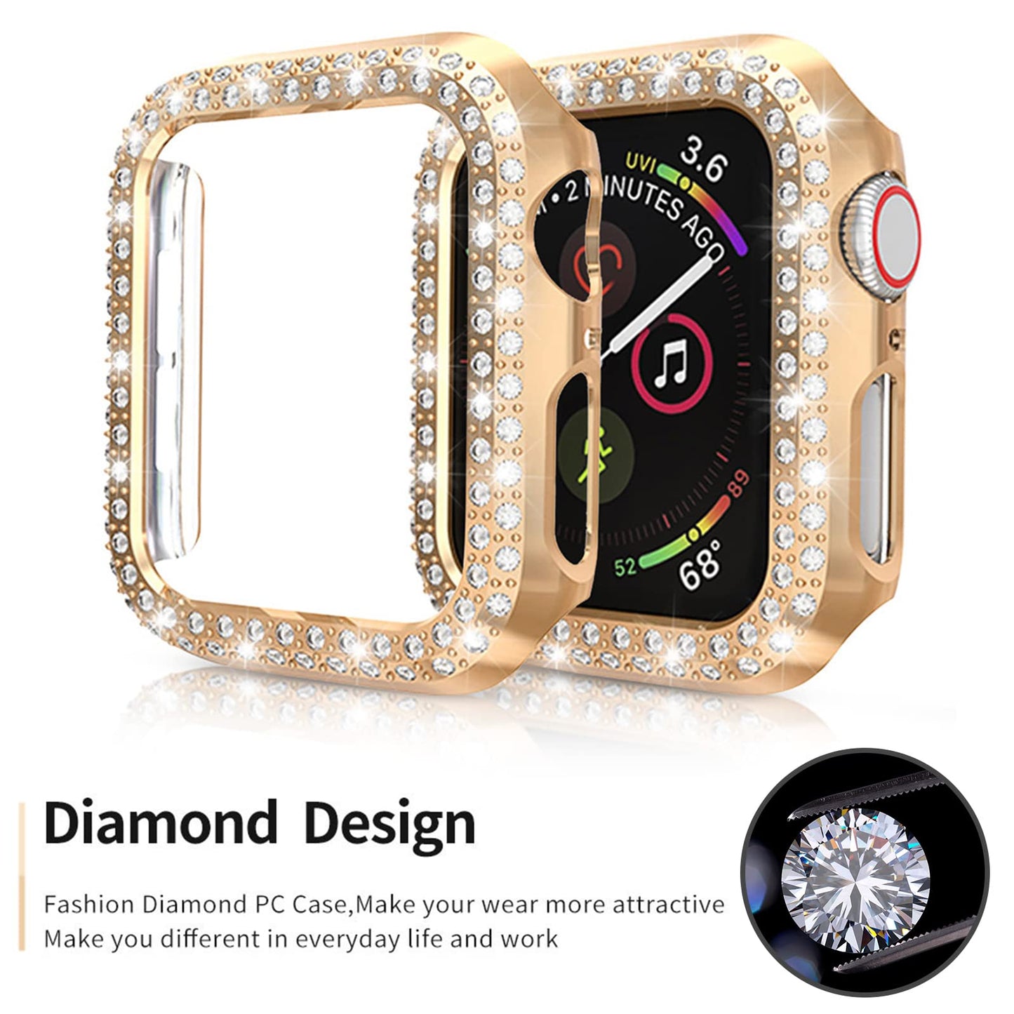 5Pack Protector Case Compatible With Apple Watch Se Series 6 5 4 40Mm Cover, Double Row Bling Crystal Diamonds Protective Cover