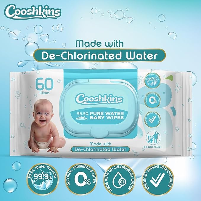De-Chlorinated Pure Water Baby Wipes | Gentle Unscented Wipes for Sensitive Skin | 99.9% Pure Water Based | Alcohol-Free, Paraben-Free | Soft & Thick (60 Count (Pack of 3))