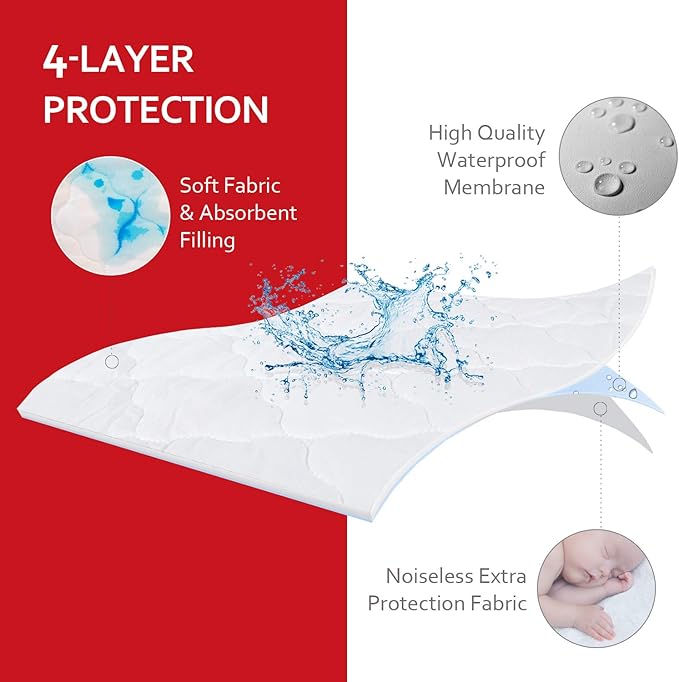 Pack and Play Mattress Pad (6 Sizes), Compatible with Baby Trend Lil Snooze Deluxe 2 Nursery Center, Pack and Play Mattress Sheets Cover Soft Quilted Protector