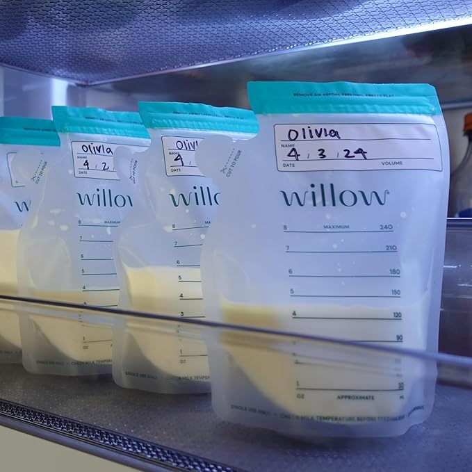 Willow - 8oz Breast Milk Storage Bags - 100ct - Double Zip Seal for Durability - Freezer & Fridge Breastmilk Storage - Easy Pour Spout for Bottle Transfer - BPA Free - Breastfeeding Essentials