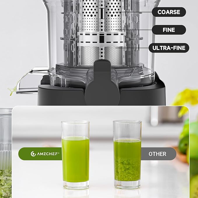 Cold press Juicer Machines with 5.2" Extra Self-Feeding for Whole Vegetable & Fruit, Juice Extractor with Large Auger & Triple Strainers, Easy to Clean, High Juice Yield, Stainless Steel Silver