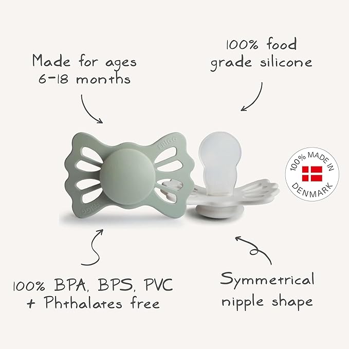 FRIGG Lucky Symmetrical SilkySoft Silicone Baby Pacifier | Made in Denmark | BPA-Free (Great Gray/Silver Gray, 6-18 Months)