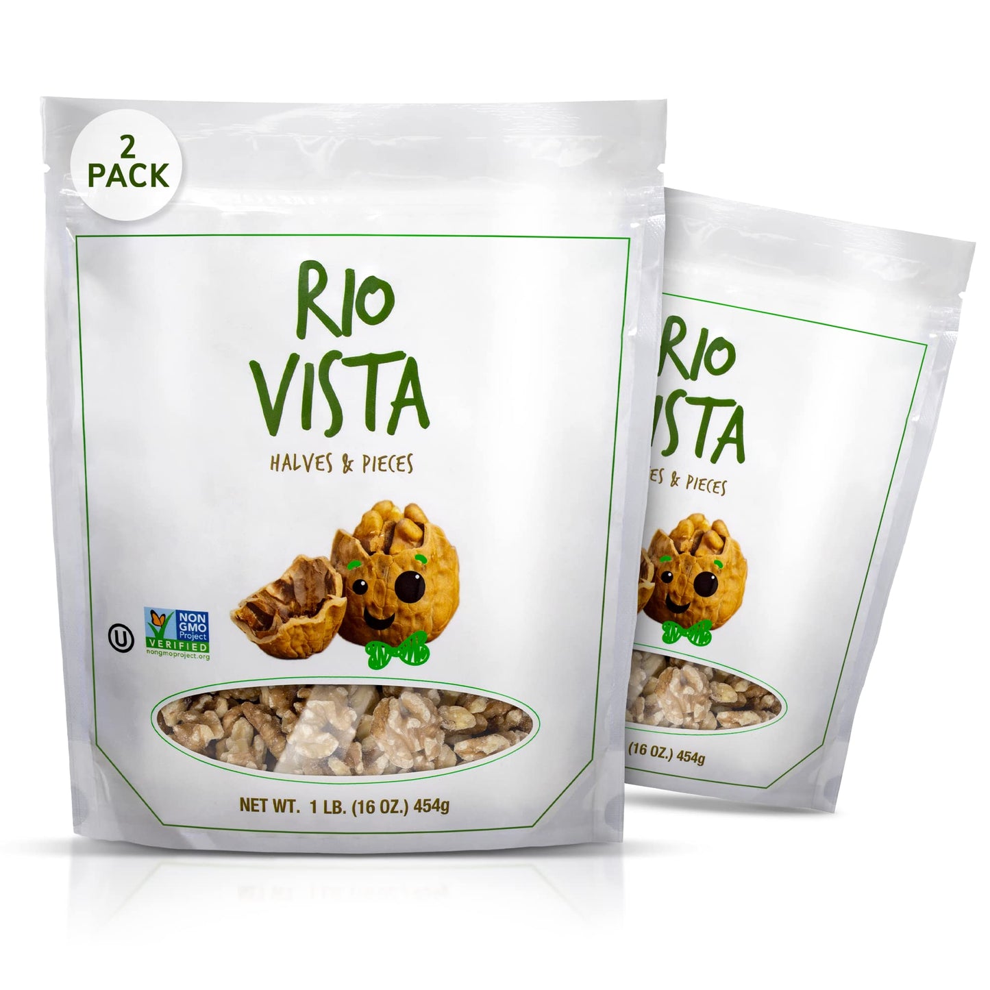 Shelled Walnut Halves & Pieces 2 Pack (2LBS/16oz)|California Grown Raw Walnuts Unsalted & Shelled |100% Natural & Non-GMO Verified  No Preservatives