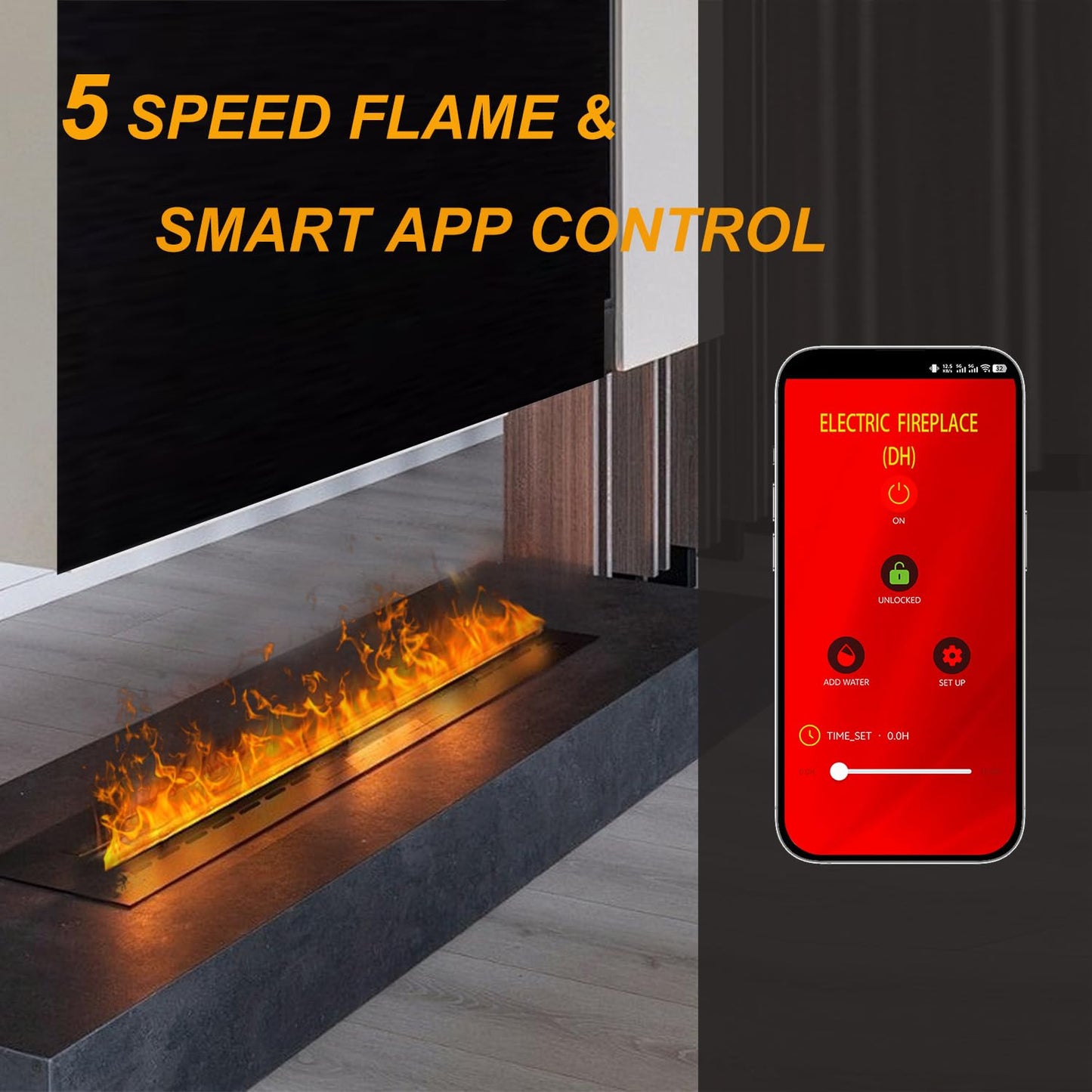 Electric Fireplace 47.3, Water Vapor Fireplace Remote & Panel Touch & Smart App, Steam Fireplace Realistic Flame, Fireplace Humi