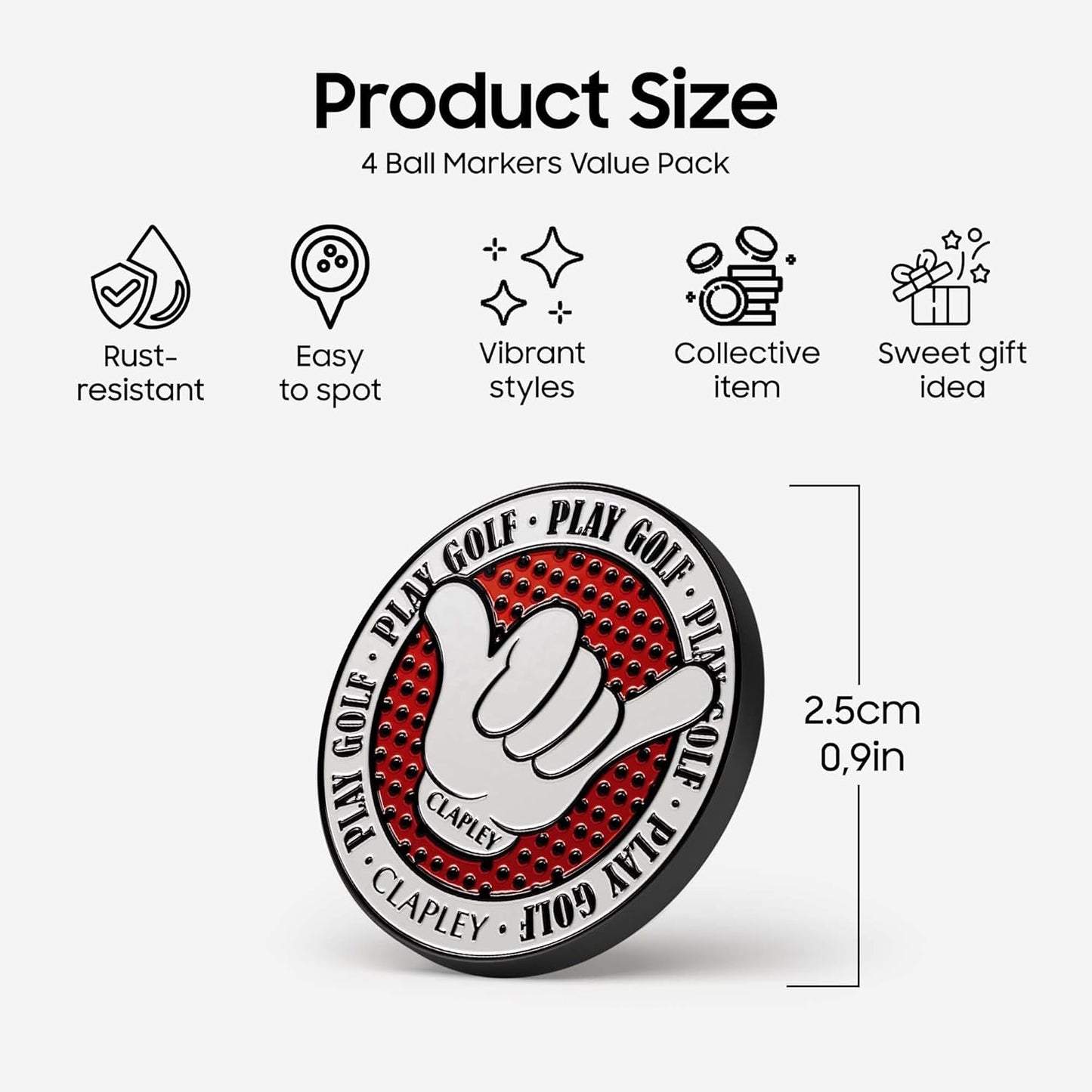 Ball Markers, 0.9 Inch, Made from Stainless Steel and Oven-Cured Enamel; an Essential Accessory for Golfers, Eye-catching and Easy to Spot On The Green, Pack of 4