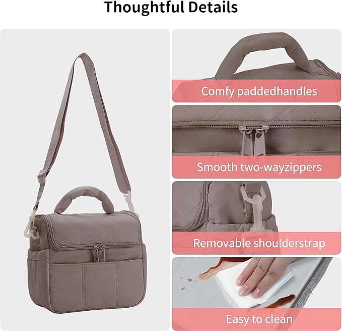 Insulated Lunch Bags, Cute Quilted Lunch Box for Women, Lightweight Puffy Padded Waterproof Lunch Tote, Reusable Lunch Cooler for Work Picnic Travel