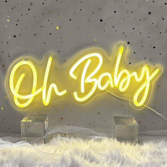 Oh Baby Neon Sign, Dimmable Warm White LED Neon Light for Baby Shower Backdrop, USB Powered Sign for Gender Reveal, Nurser...