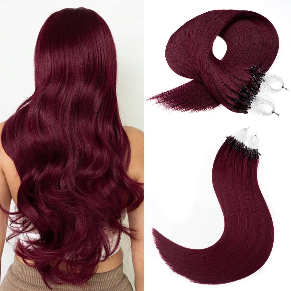 Micro Ring Hair Extensions Human Hair Loop 1g/Strand 50g Natural Bead Extensions (#99J, 24inch)