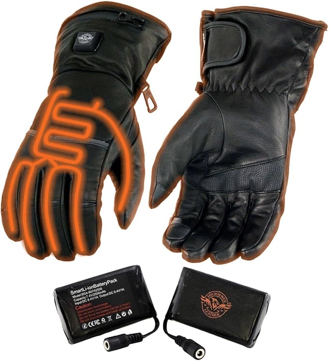 Milwaukee Leather MG7713SET Women's Heated Black Leather Winter Gloves -Wire Harness and i-Touch