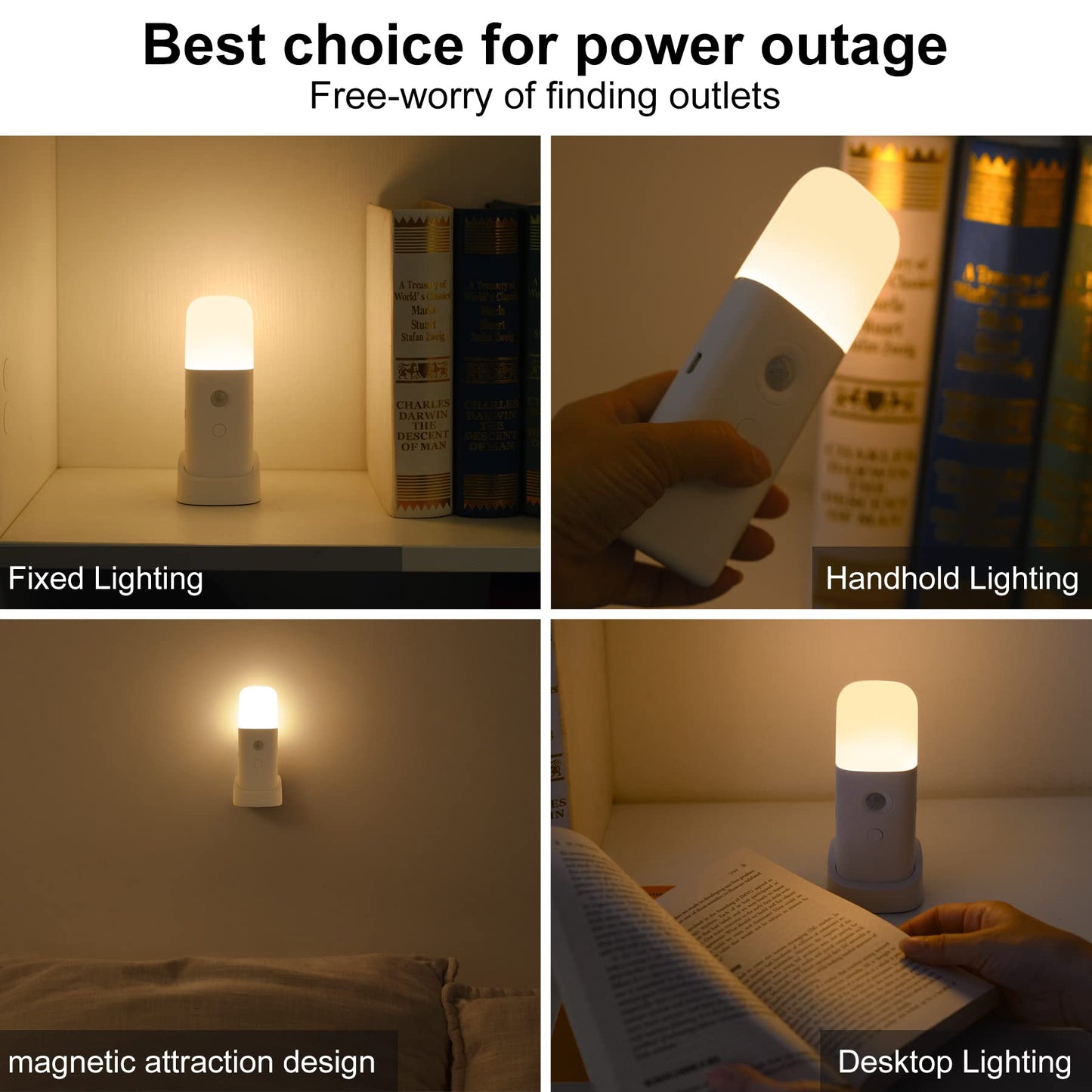 CREWEEL Rechargeable Motion Sensor Night Light, Dimmable, Battery Operated, Cool White, Two Pack, Model Cold02