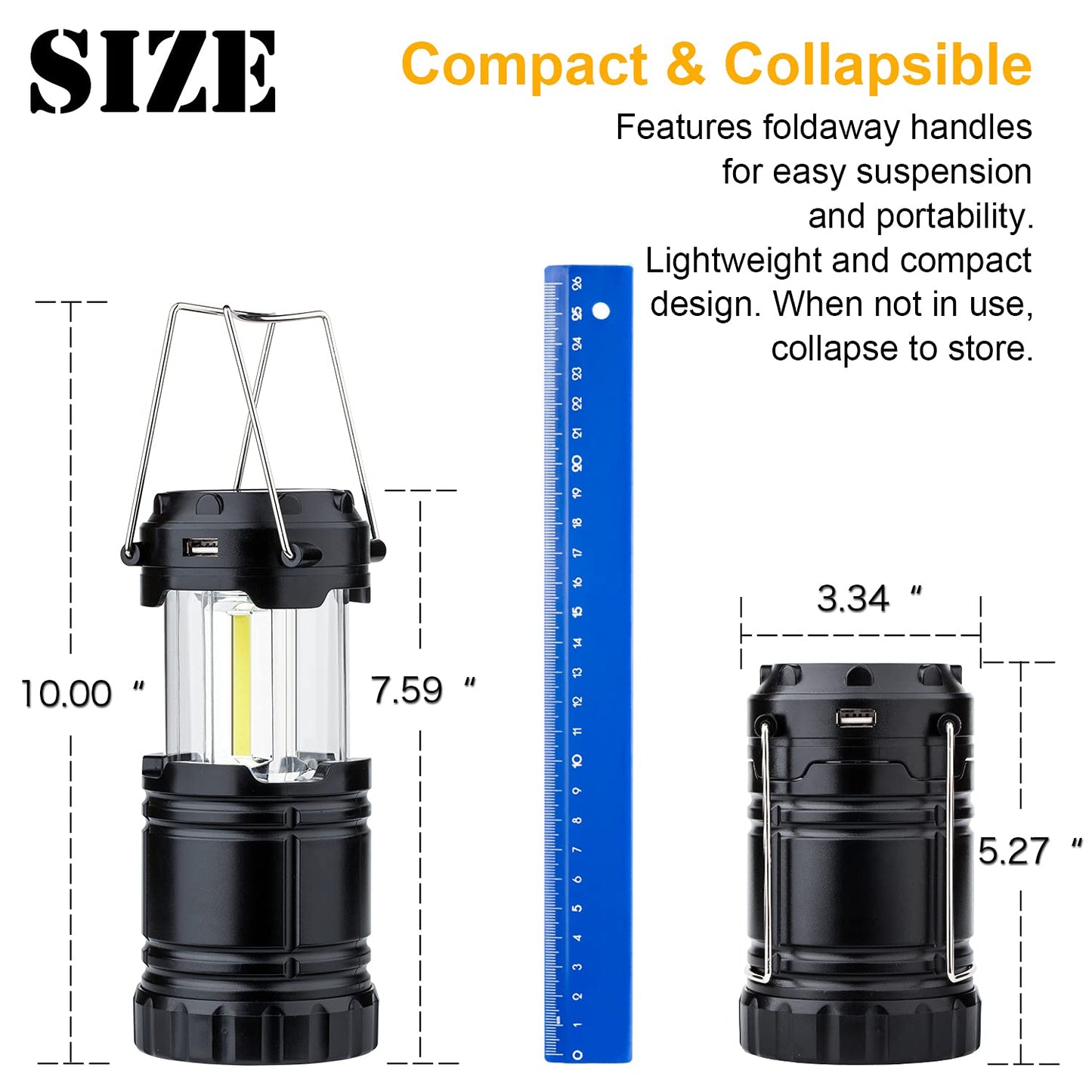 TANSOREN 4 Pack Solar USB Rechargeable COB LED Camping Lantern, Magnetic Base, Waterproof, Black, Model: model-d-64