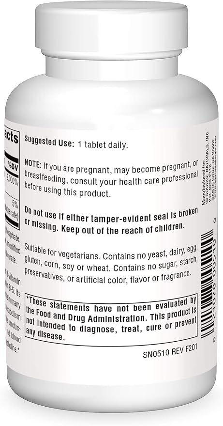Source Naturals Pantothenic Acid 100 mg Vitamin B-5 Dietary Supplement - 250 Tablets