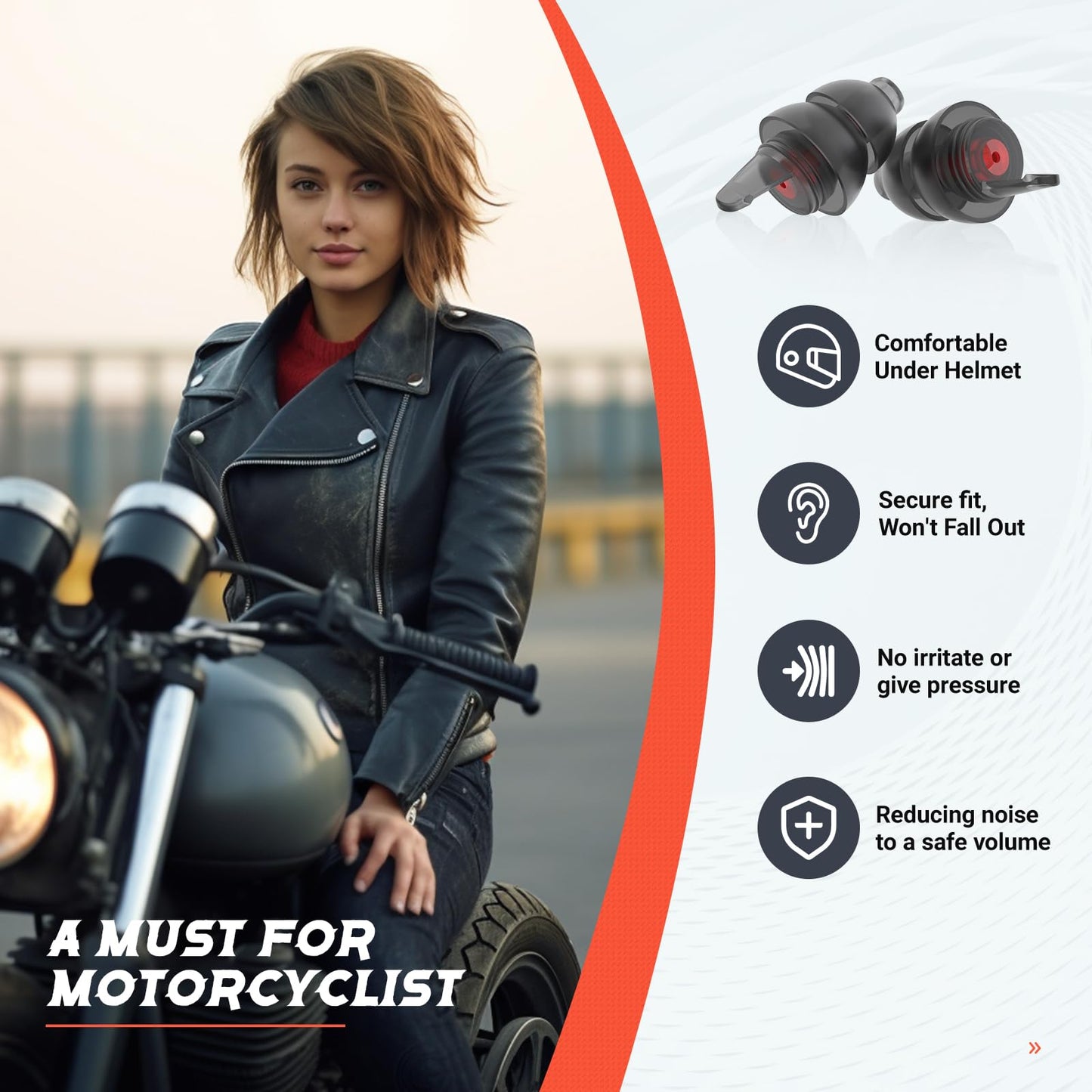 Softvox Motorcycle Ear Plugs for Wind Noise Reduction - 2 Pairs - 25dB - Motorcycle Accessories - Reusable Moto Earplugs, Soft Comfortable Hearing Protection for Motorbike, Touring, Racing, Riding