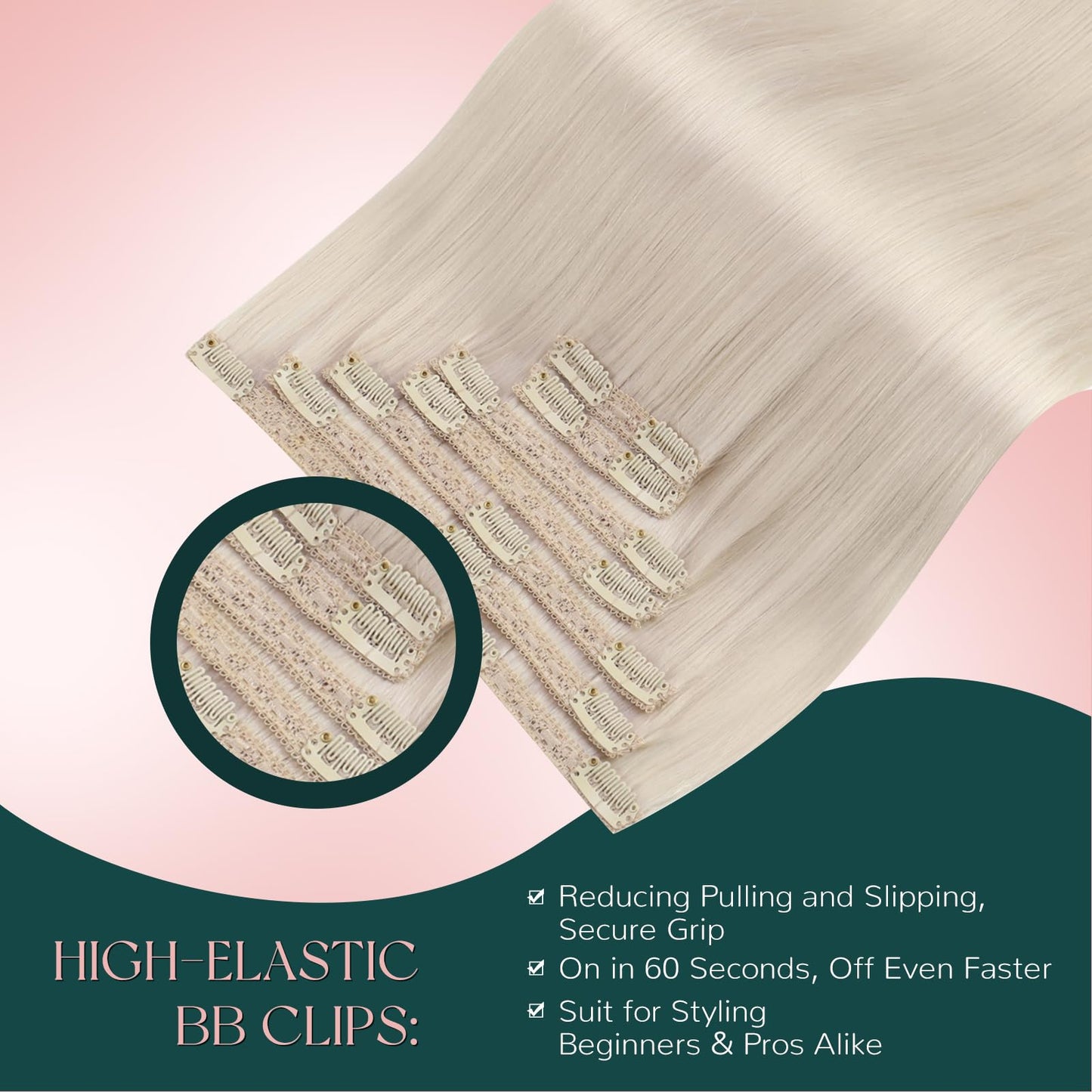 Easyouth 22Inch Clip in Hair Extensions Human Hair Blonde Clip in Hair Extensions Real Human Hair White Blonde Real Hair Extensi