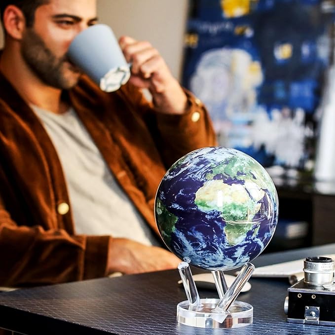 MOVA Globe Earth with Clouds – 8.5” Self-Rotating Globe Powered by Light | Silent Motion, No Batteries or Wires | Unique Desk Decor or Gift for Space Lovers