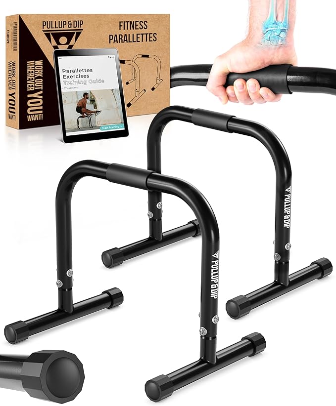 PULLUP & DIP Fitness Parallettes, Medium Parallette Bars For Calisthenics, Crossfit & Gymnastics, Handstand Bars With Extr...