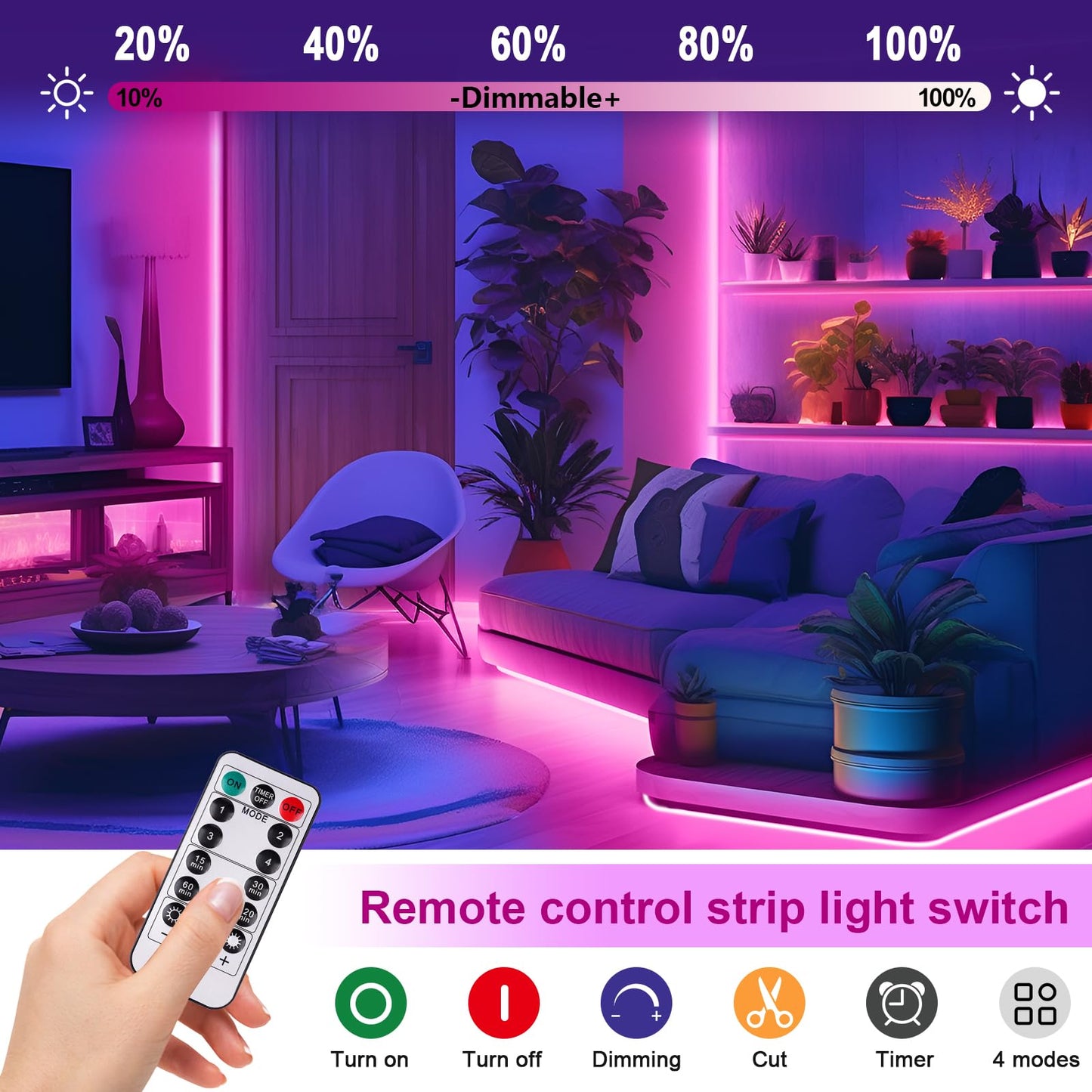 Pink Cob Led Strip Lights Battery Powered With Remote  6.56Ft 640Led Light Strip Dimmable Cuttable Flexible Wireless Led Tape Light For Gifts  Bedroom  Party  Tv Backlight  Home Lighting Decor