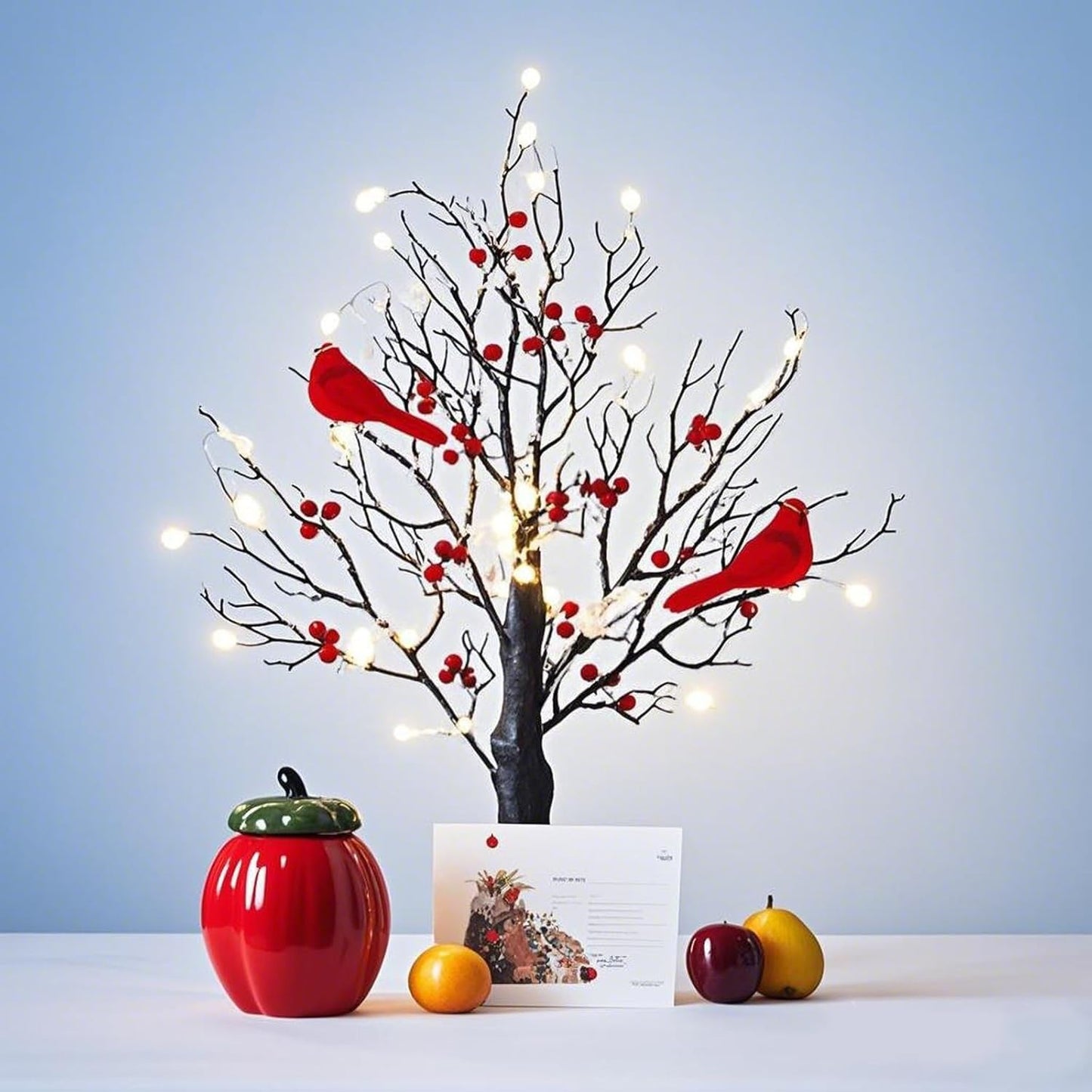 Vintage Glowing Tree With Cardinals  Vintage Glowing Tree  Operated By Battery Twinkle Trees Lamp With Lighted Branches  For Halloween  Christmas-No Batteries