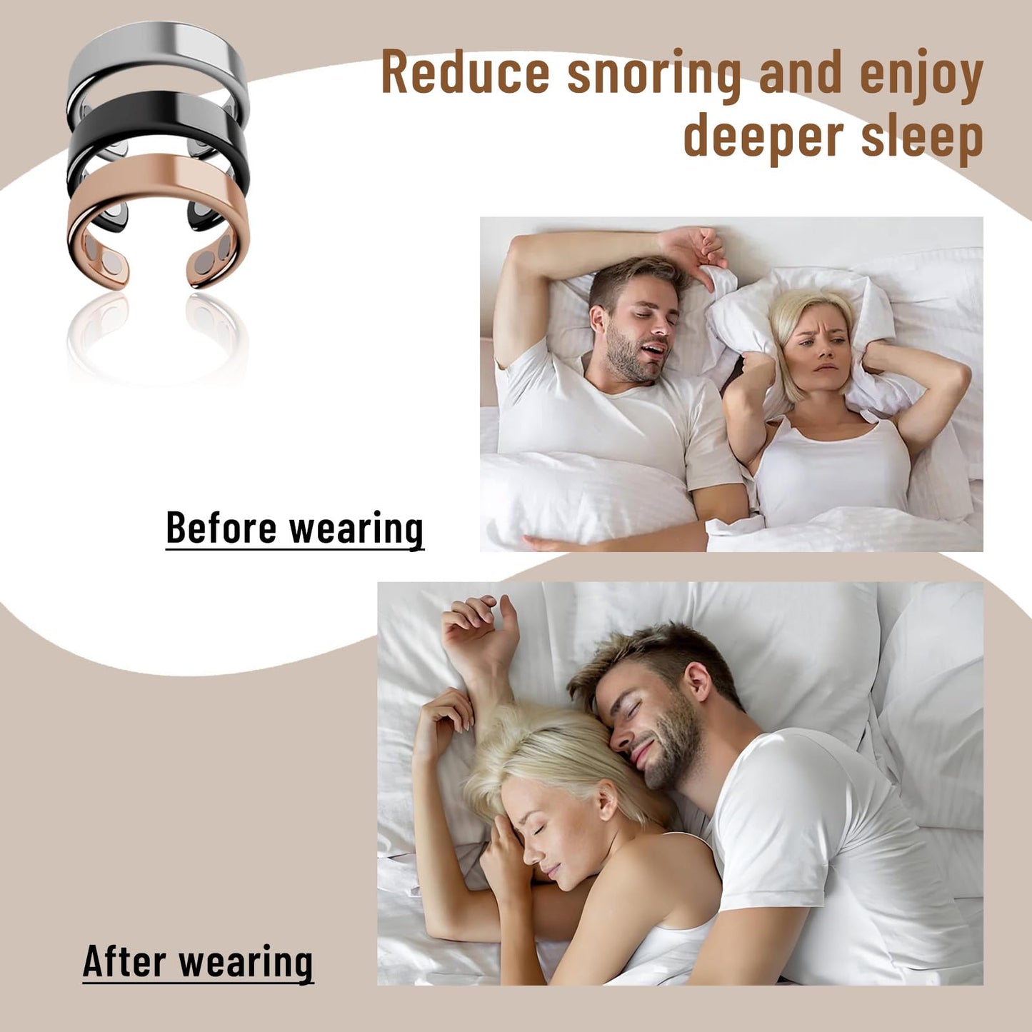IENRGJ Magnetic Rings for Women, Snorno Anti Snore Ring, Auvulis Migraine Ring, Fatigue Relief Sleep (3pcs)