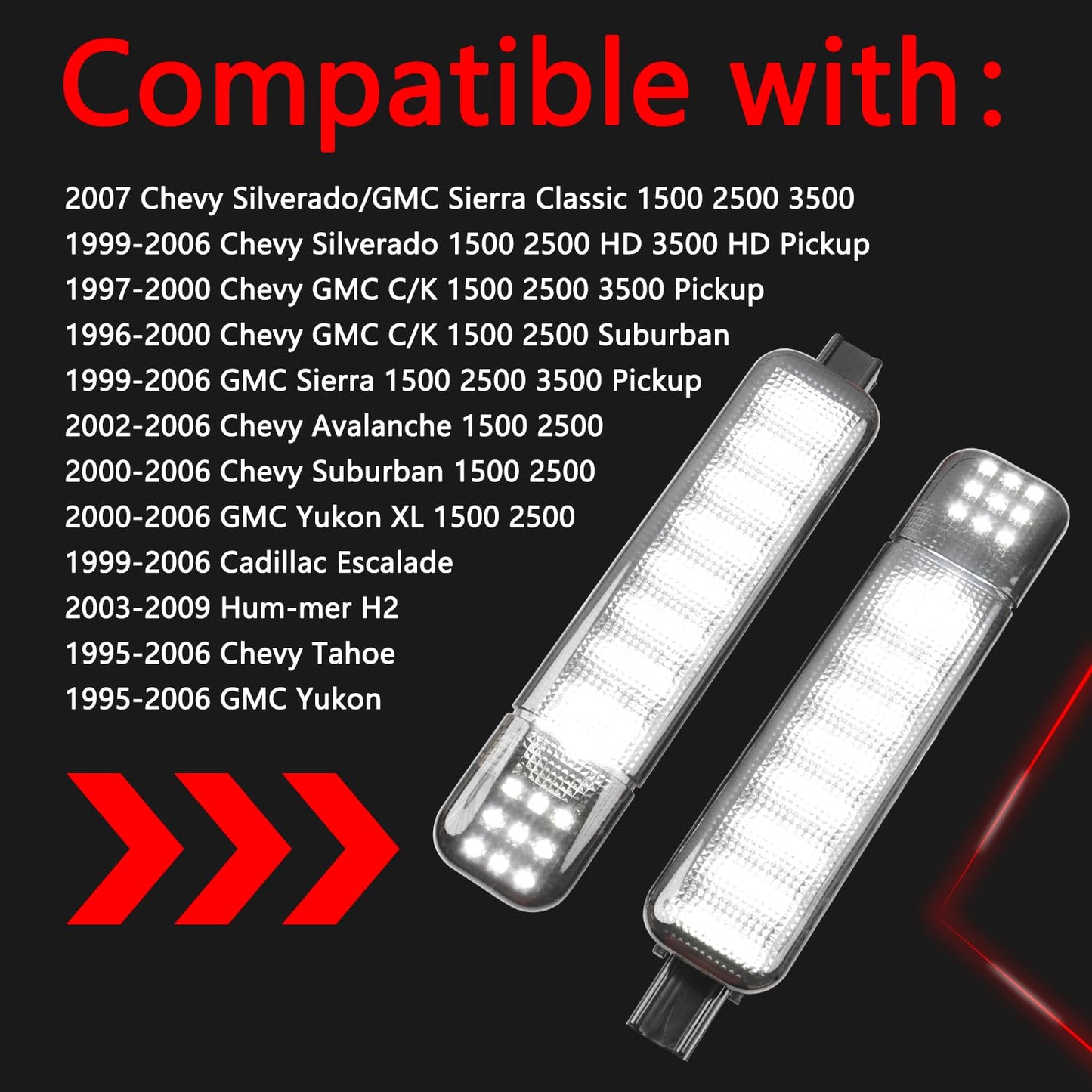 Afeisol Led Side Door Panel Lights Courtesy Light Fit For Chevy Sierra Gmc C/K  Yukon Silverado 1500 2500 3500 Avalanche  Suburban  Hum-Mer H2  Car Interior Doors Panel Lighting (White-smoky aroma Lens)