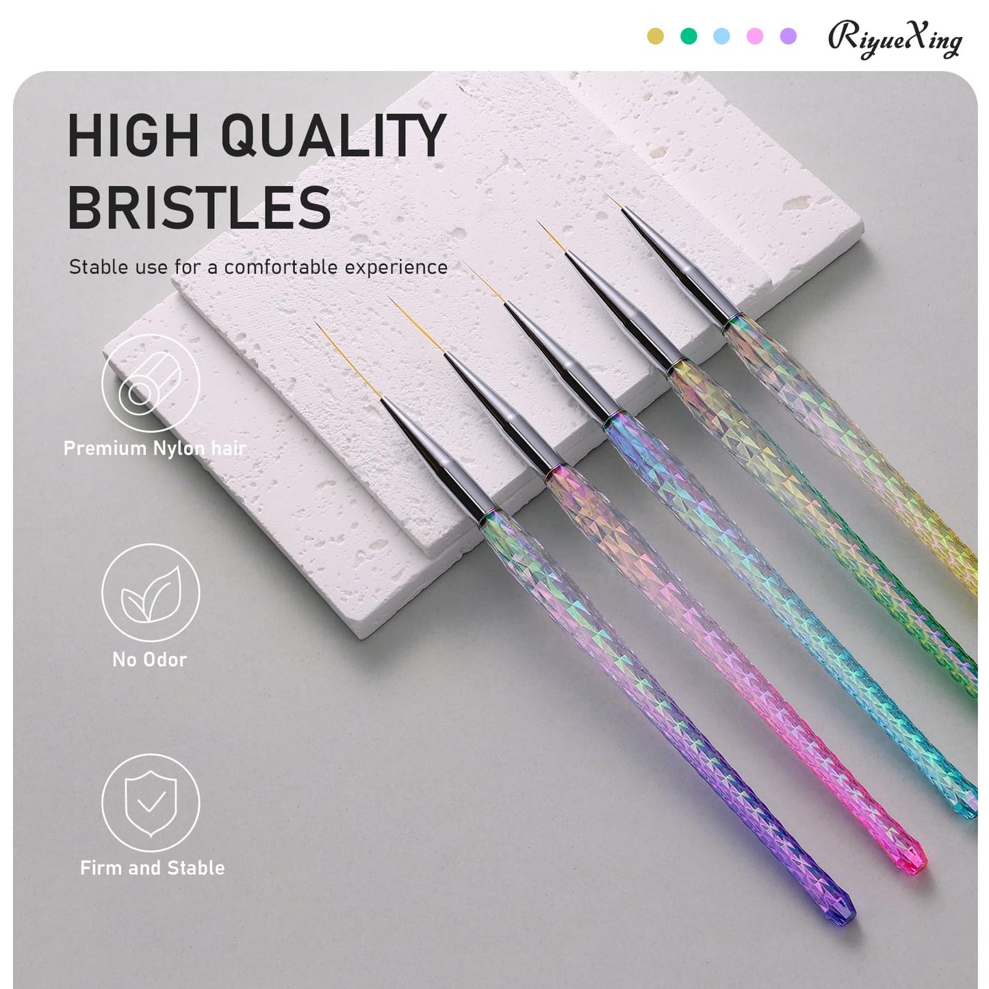 5PCS Nail Art Liner Brushes - Liner Brush For Nail Gel Fine Drawing,Thin Liner Nail Brush Set Size 7/11/15/20/25mm Striper Brush