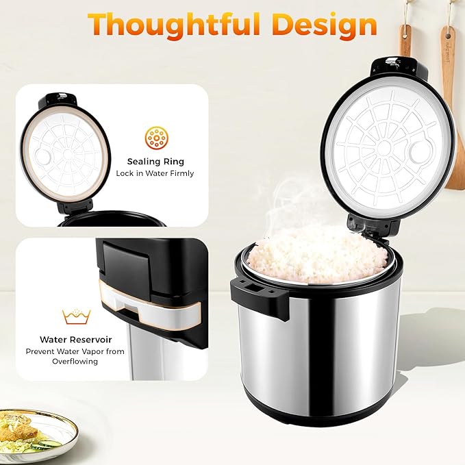 19L Commercial Rice Warmer,20Qt Electric Food Warmer with Rice Spoon,Dual Temperature Control Rice Cooker Soup Pot,Stainless Steel Buffet Server for Restaurant Catering Party
