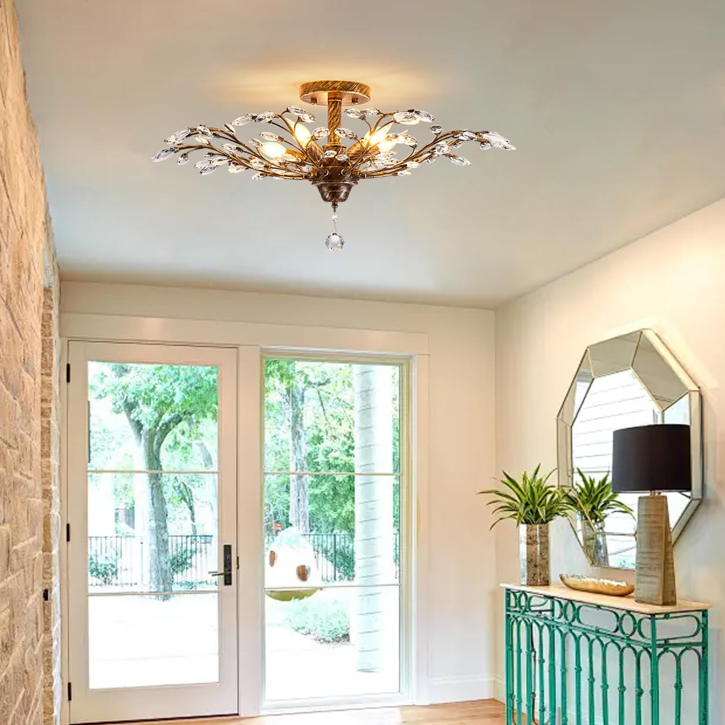 Ganeed Vintage Crystal Chandelier 5-Light Ceiling Light Fixture Bronze 1004-5br for Living Room Dining Room Kitchen