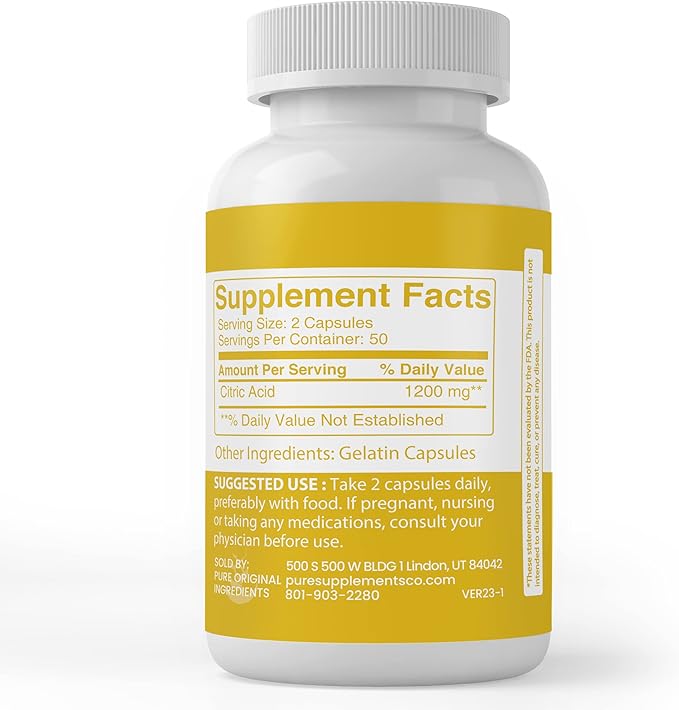 PURE ORIGINAL INGREDIENTS Vitamin C and Citric Acid Capsules Bundle, 100 Capsules Each, Always Pure, No Additives or Fillers