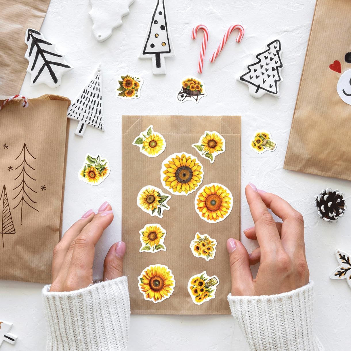 Sunflower Vinyl 50pcs Stickers Pack for Laptop Water Bottle Scrapbook Journal Phone Case Decoration DIY Accessories Hat Bumper Kids Teens Adults Bike Motorcycle Bedroom
