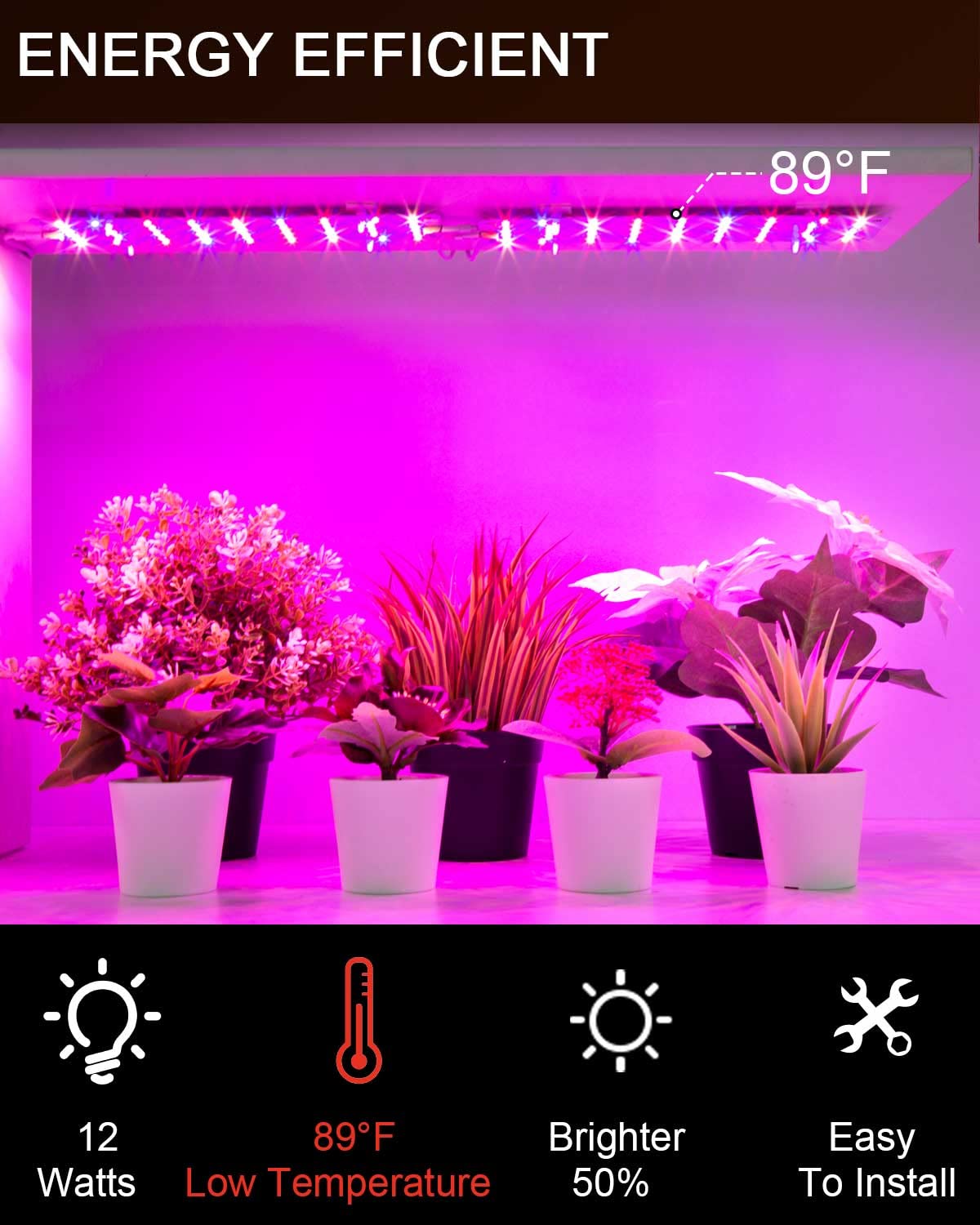 DOMMIA Plant Grow Light, 12W Full Spectrum LED, 2Pcs DIY Assembly, Aluminum, Purple Light, Model 12RBW