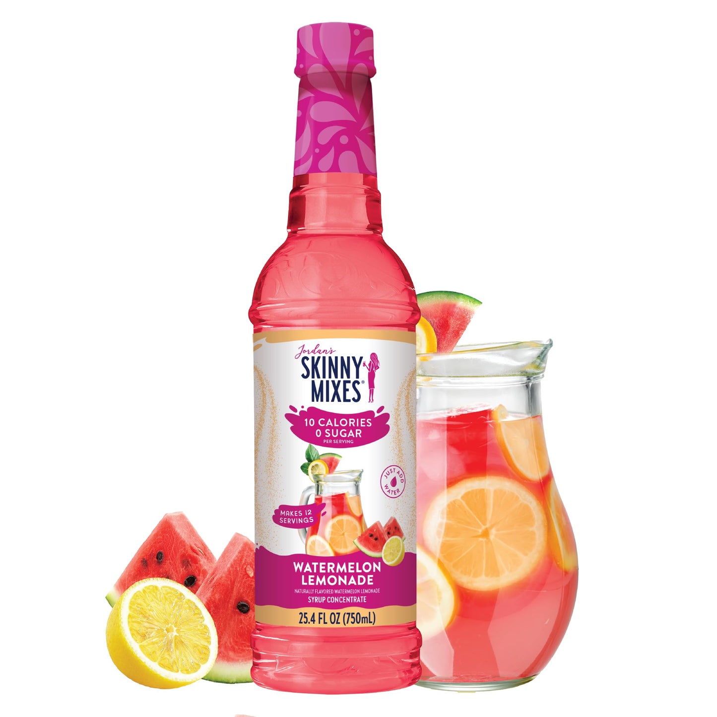 Jordans Skinny Mixes Sugar Free Syrup  Watermelon Lemonade Flavor  Fruit Flavored Water Enhancer  Drink Mix for Ice Tea  Lemonade & More  Zero Calorie Flavoring  Keto Friendly  25.4 Fl Oz  1 Pack