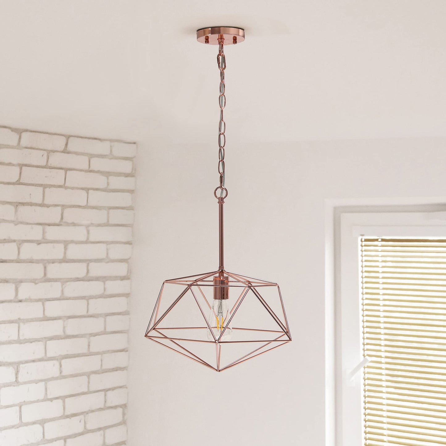 Elegant Designs Pendant Light Fixture, 16in Iron Geometric Cage, Rose Gold, Model PT1011-RGD