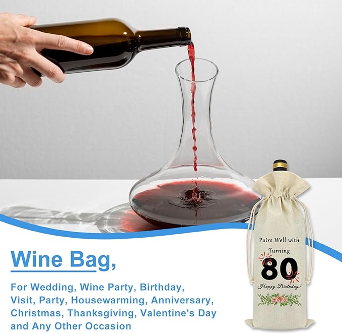 80th Birthday Gift Ideas for Women Men 80 Years Old Birthday Party Decoration Wine Bag Happy 80th Birthday Gift for Friend Sister Dad Mom Husband Wife Eighty Years Old Gift Wine Bottle Bag