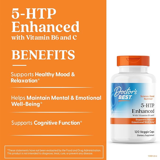 Doctors Best 5-HTP Enhanced with Vitamins B6 & C, Supports Mental & Emotional Well-Being, Non-GMO, Gluten Free, Soy Free, Vegan 120 Veggie Caps