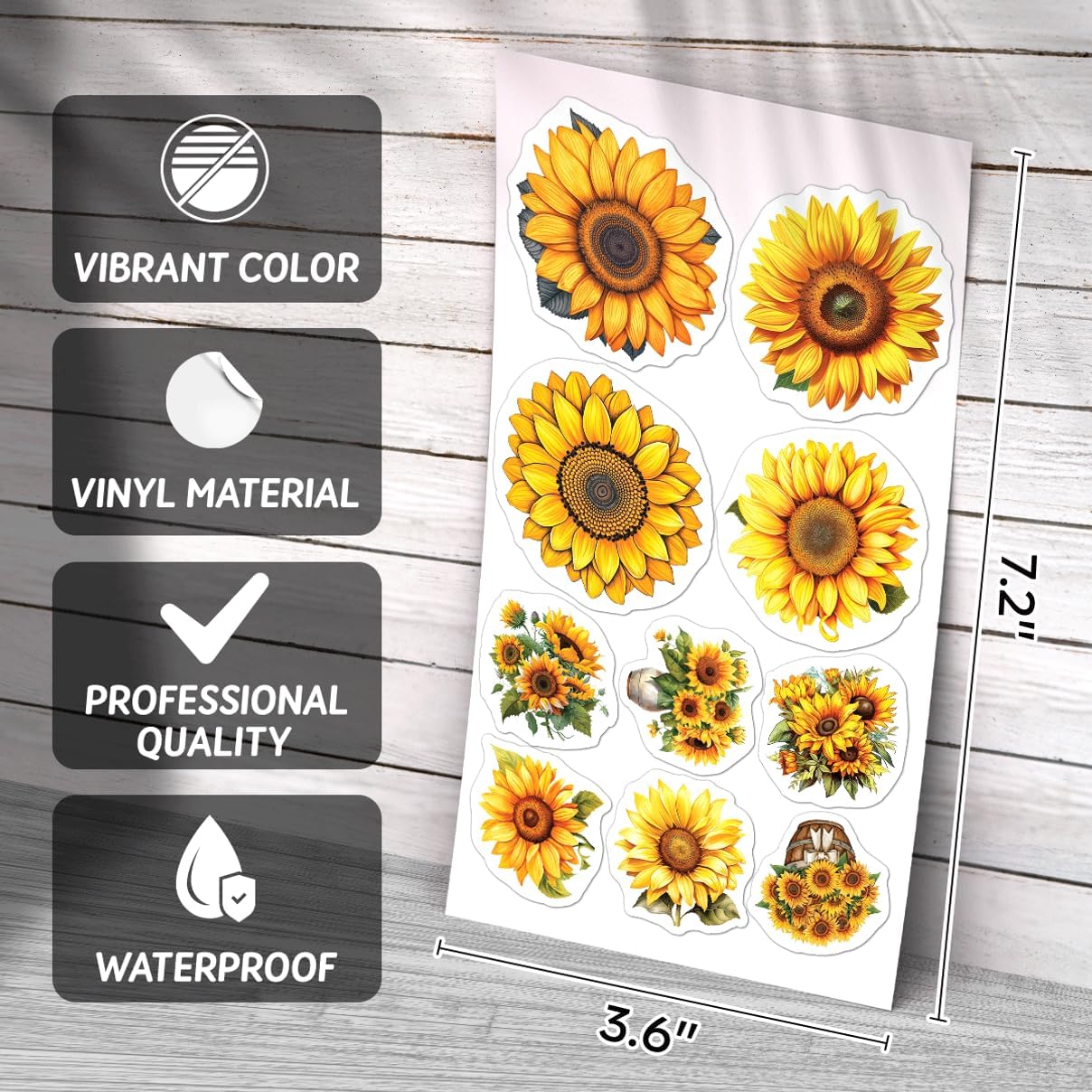 Sunflower Vinyl 50pcs Stickers Pack for Laptop Water Bottle Scrapbook Journal Phone Case Decoration DIY Accessories Hat Bumper Kids Teens Adults Bike Motorcycle Bedroom