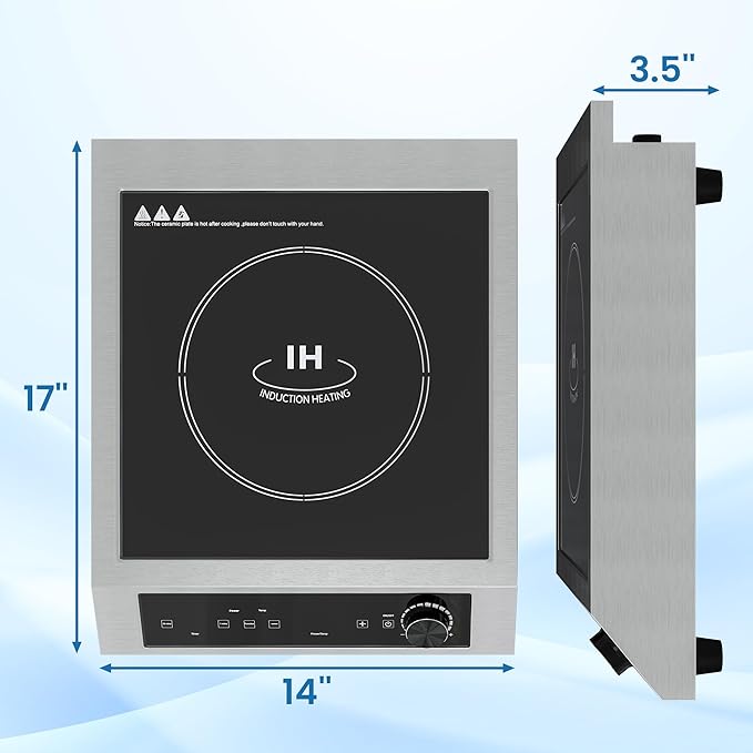 Commercial Electric Induction Cooktop, 1800W Induction Hot Plate, 10 Power & 14 Temp Setting, Professional Countertop Burner with Timer, Electric Stove with LED Screen, Black