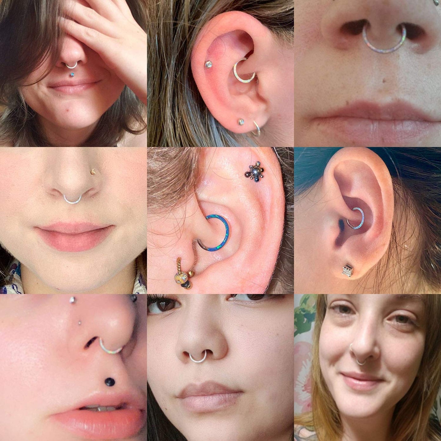 FUNLMO 16G Septum Ring 8mm Daith Earrings Clicker Nose Rings Helix Conch Piercing Jewelry Surgical Steel White Opal Inlaid Gold