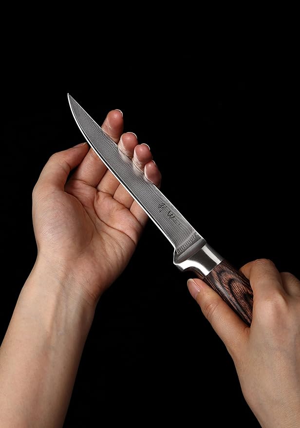 Wakoli EDIB Damascus Boning Knife – 5.7-Inch Precision Blade | Professional Kitchen Knife with VG10 Core, Ergonomic Pakkawood Handle – Ideal for Deboning & Trimming