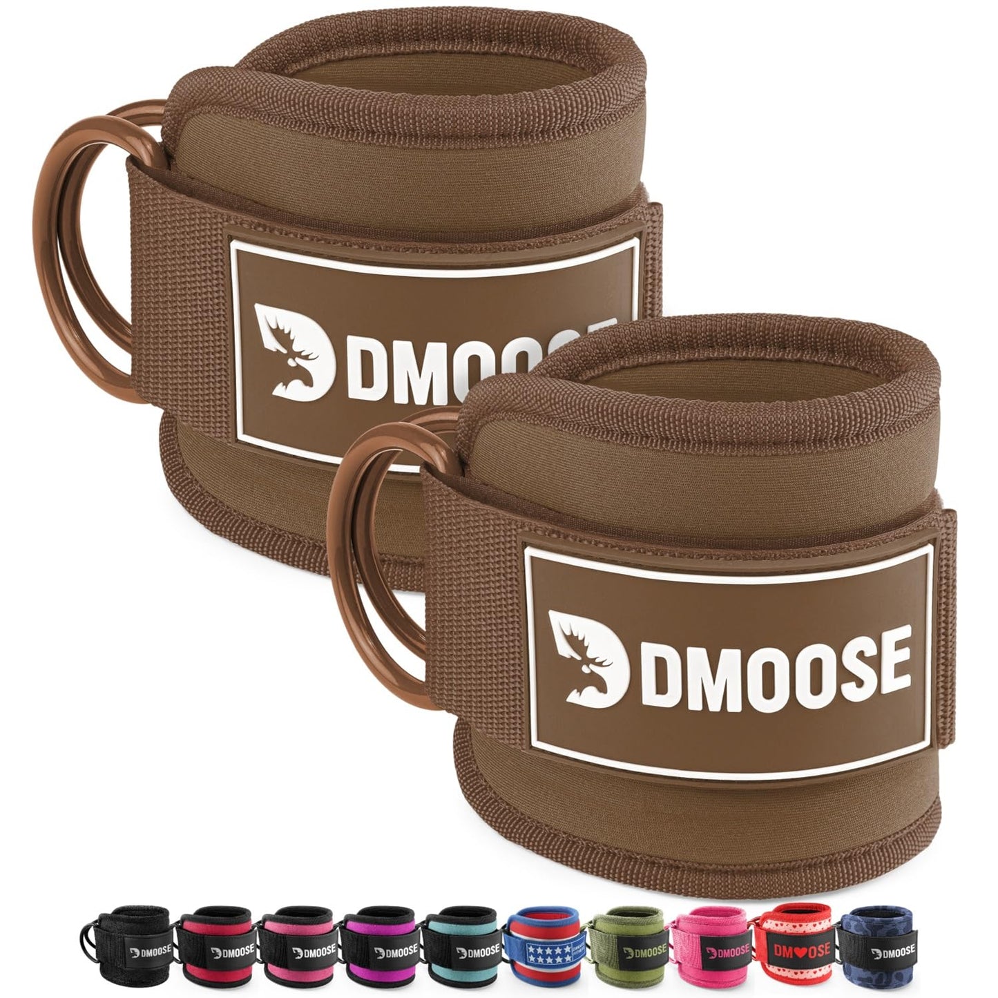 DMoose Fitness Ankle Straps for Cable Machines - One Size Fit Premium Padding, Glute Kickback Ankle Strap for Women & Men, Cable Attachments for Gym, Booty Workouts & Hip Abductors (Cocoa - Pair)