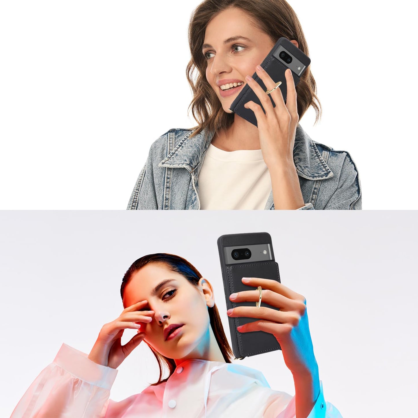 Lipvina For Google Pixel 7 Case With Card Holder And Strap For Women,Crossbody Lanyard,Ring Stand,Snap Clasp,Phone Wallet Cases