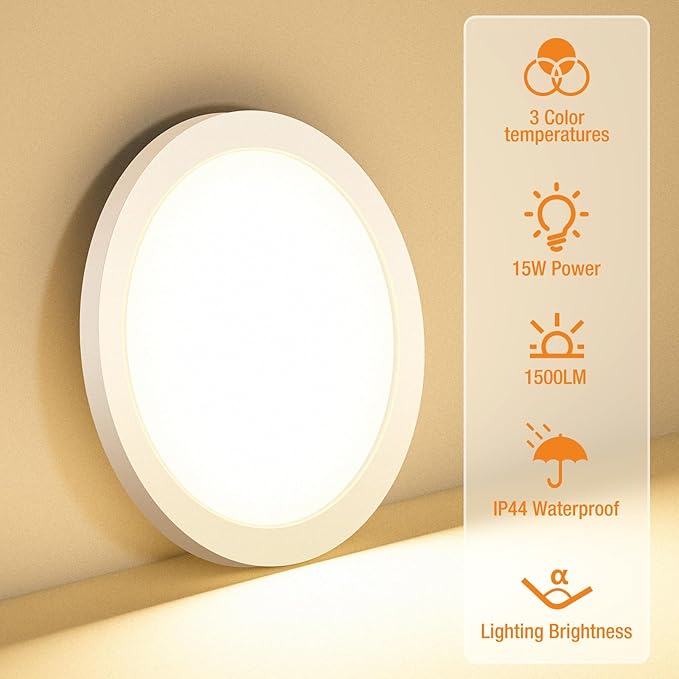 slochi Flush Mount Ceiling Light Fixtures - 3000K-4000K-6500K & 100W Equivalent Flat led Lights for Room Ceiling,Ultra Thin Round White Ceiling Lights for Living Room,Bedroom,Kitchen,Bathroom,Hallway