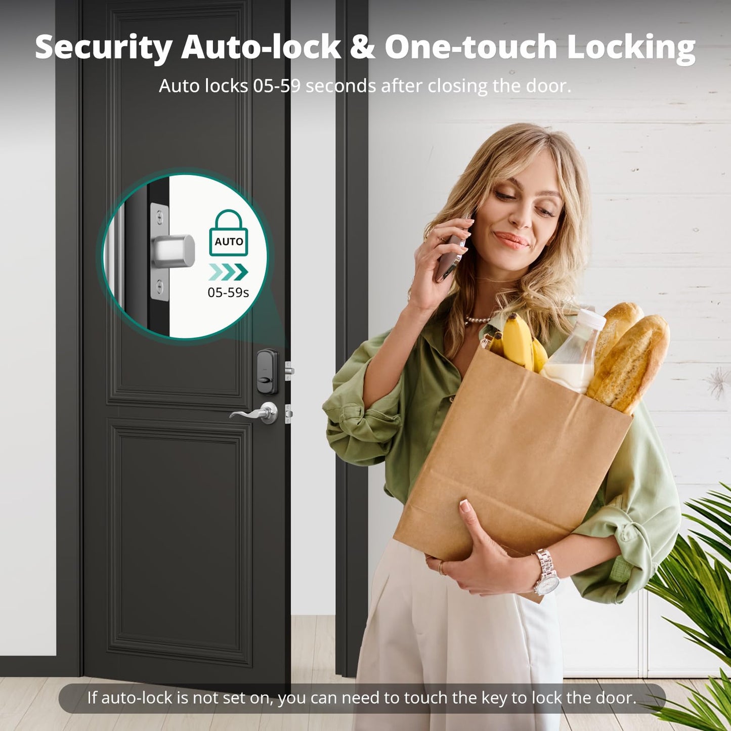 AkaGear DS10 Pro Keyless Entry Door Lock with Handle - 2 Lever Handles, Bluetooth APP Control, Fingerprint Door Locks, Electronic Keypad Deadbolt Lock, Smart Doors Lock, Auto-Lock, Satin Nickel