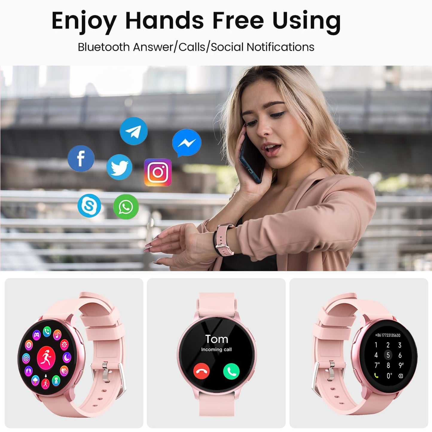 Blintok Smart Watch for Men Women Fitness Tracker with 100+ Sport Modes,Activity Trackers for iOS/Android Waterproof/Heart Rate/Sleep/Steps Monitor/Pedometer Monitor Monitor (Pink)