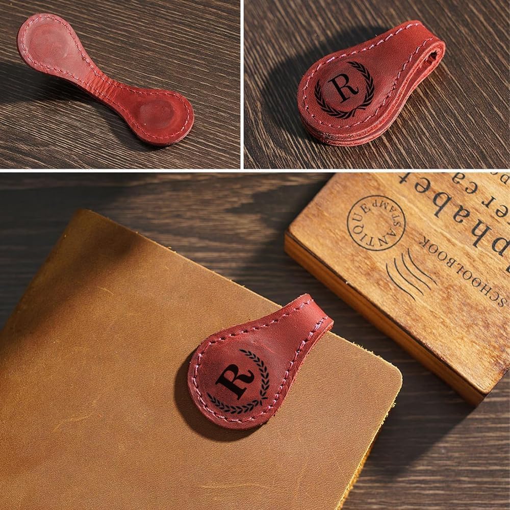 Personalized Magnetic Leather Bookmark, 26 Letters Custom Leather Bookmarks, Handmade, Leather Magnetic Bookmark for Book Lovers Readers Women Kid(Brown，Y）