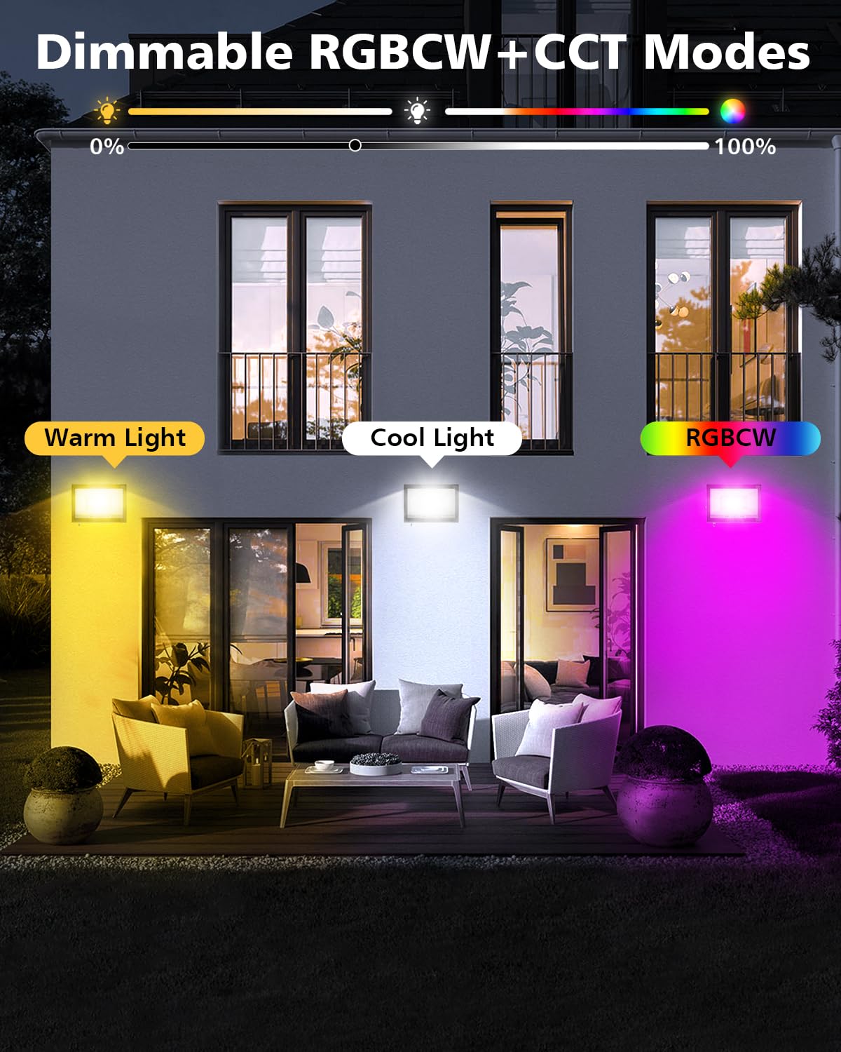 T-SUN LED Flood Light 60W RGBCW Dimmable Outdoor Smart Light Model TS-F42 Waterproof with Remote & APP Control